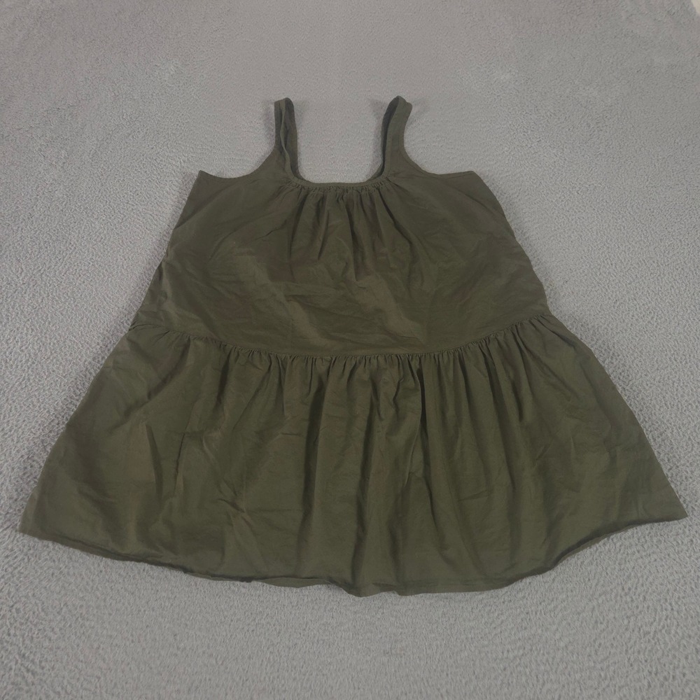 Old Navy Dress Womens Large Green Drop-Waist Swing Mini Cotton Poplin Tiered